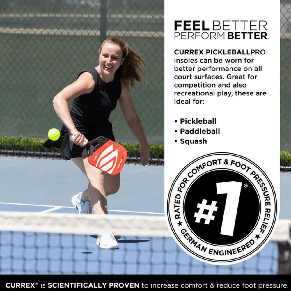 Currex PICKLEBALLPRO insole with dynamic arch support adapts to low arches.
