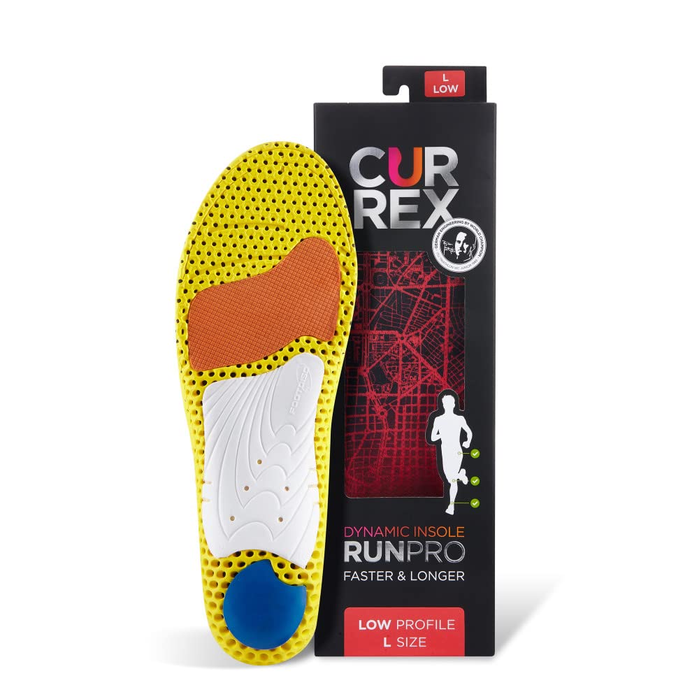 CURREX RunPro insoles with heel cup lock offer stable heel placement for runs.