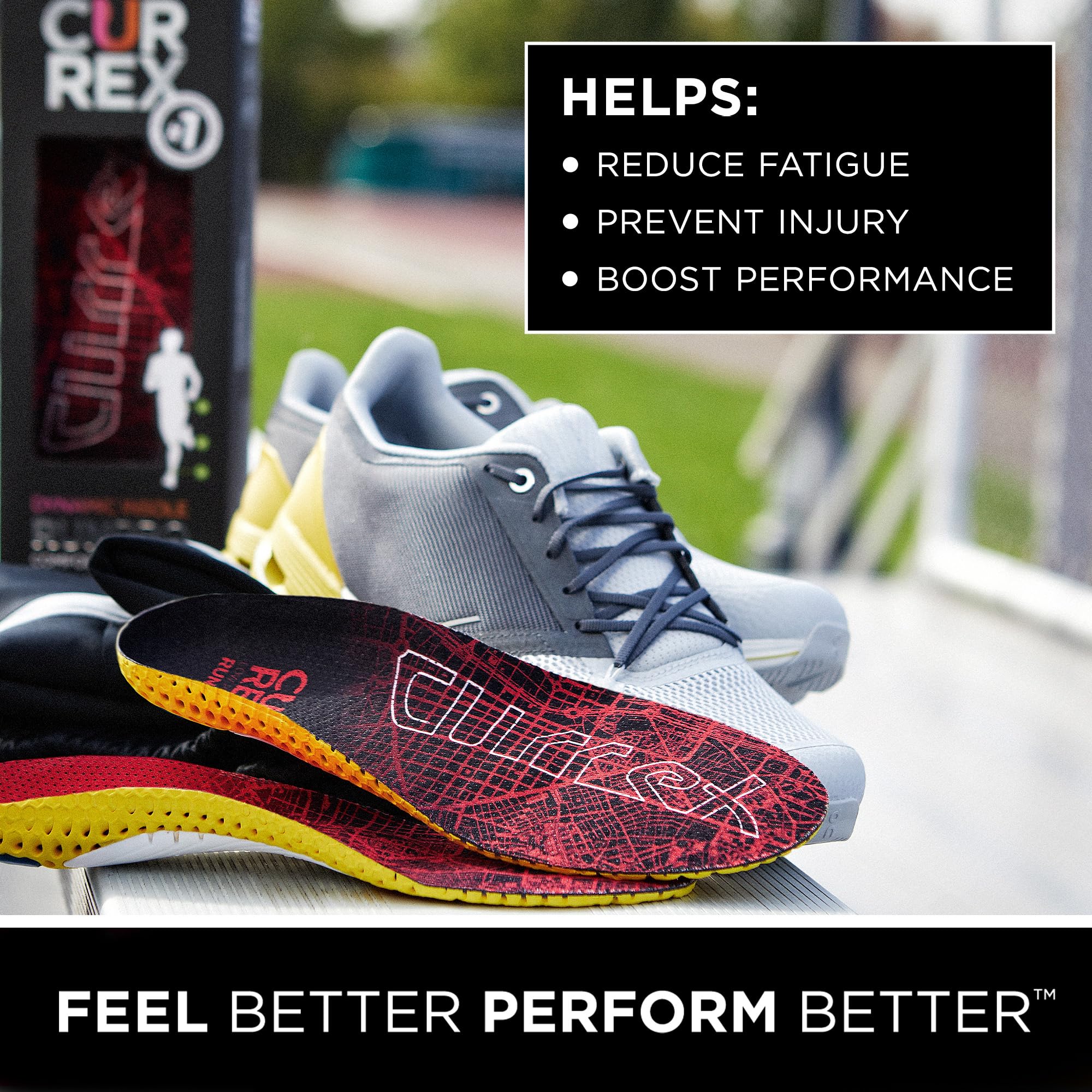 Currex RunPRO insoles inside a shoe demonstrating customized arch support for comfort.
