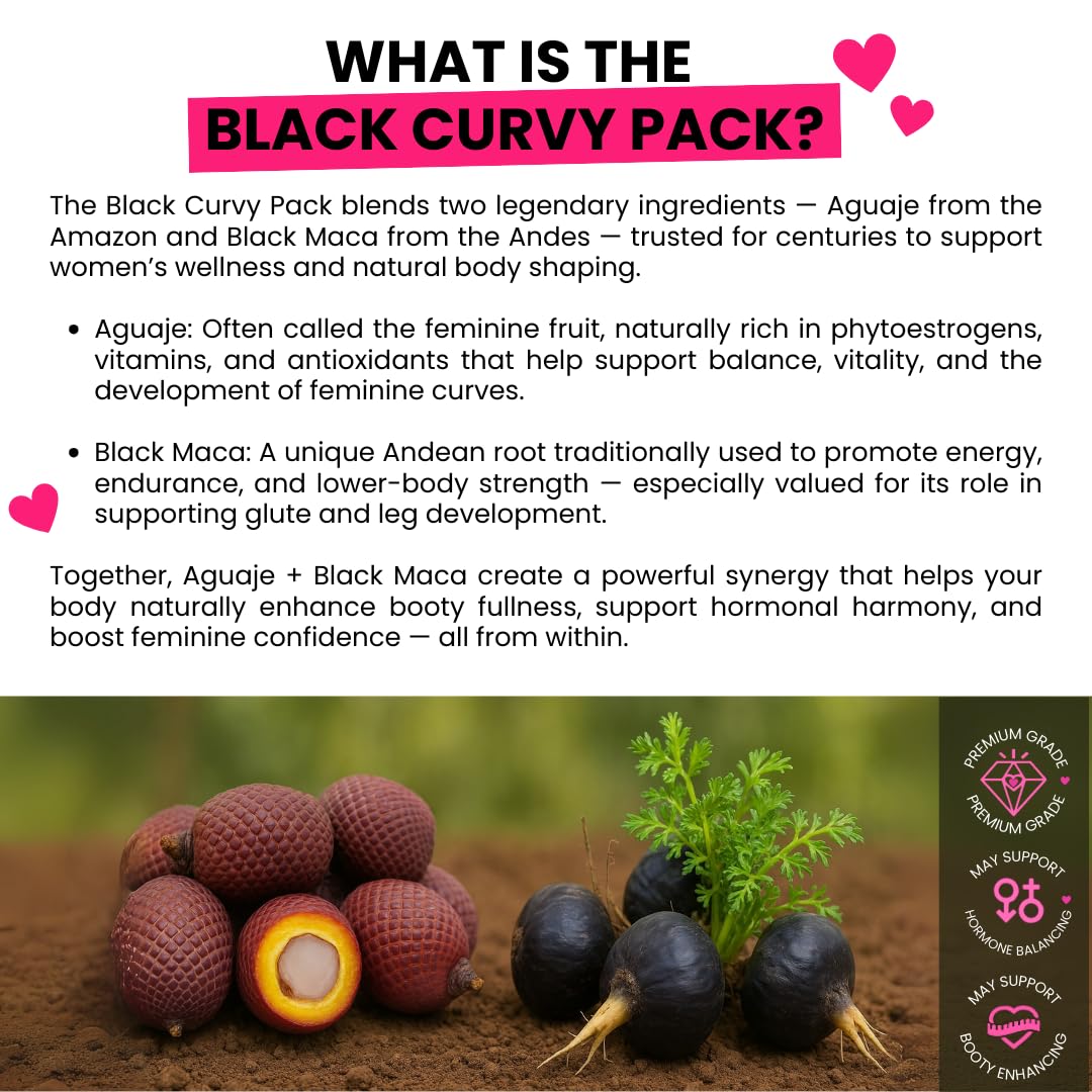 Curvy Fruit Aguaje Maca pills close-up emphasizes booty-supporting formula