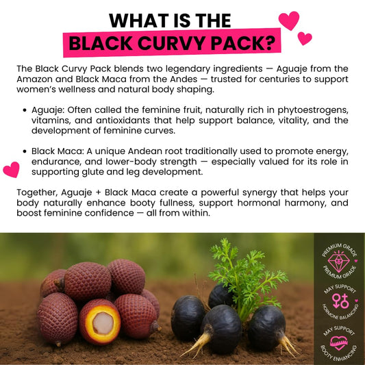 Curvy Fruit Aguaje Maca pills close-up emphasizes booty-supporting formula