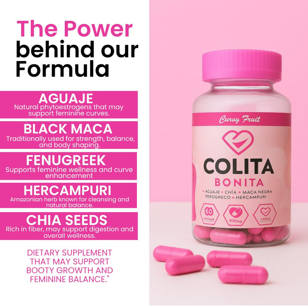 Curvy Fruit Chia seeds bottle showing plant-based wellness blend.