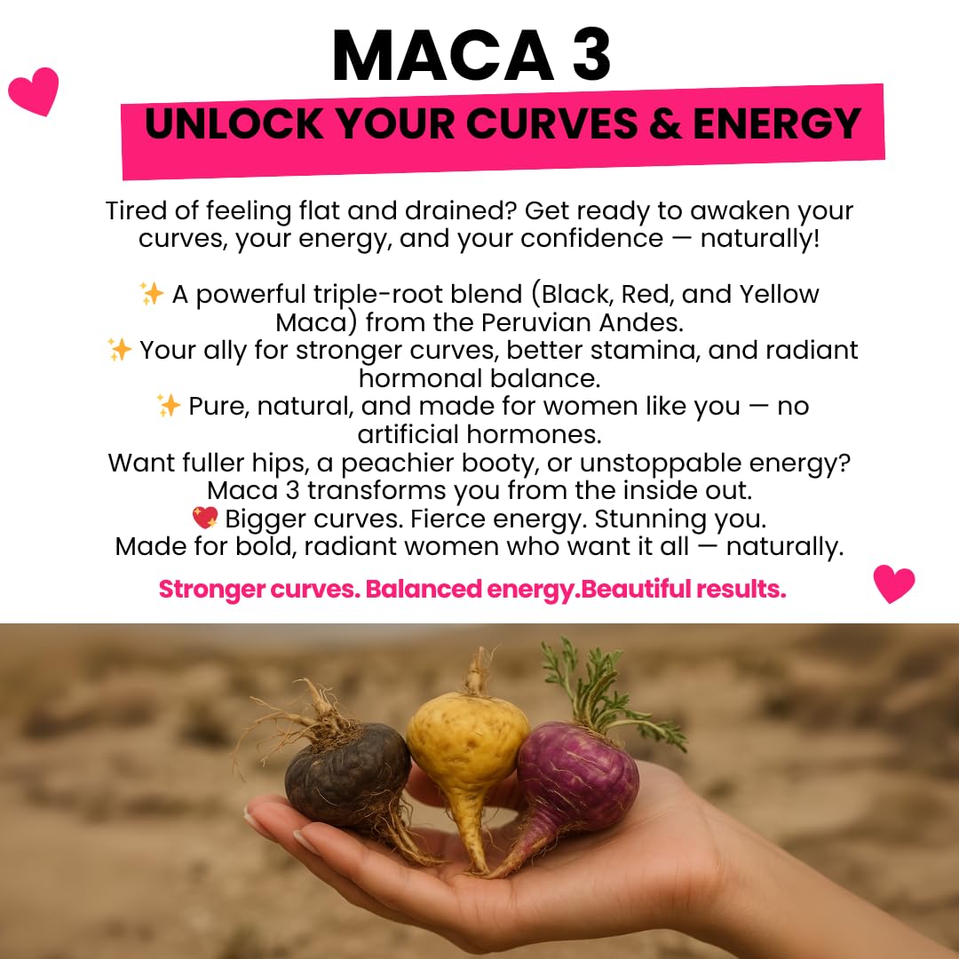 Curvy Fruit Yellow Maca capsules suggest energy-friendly daily use.