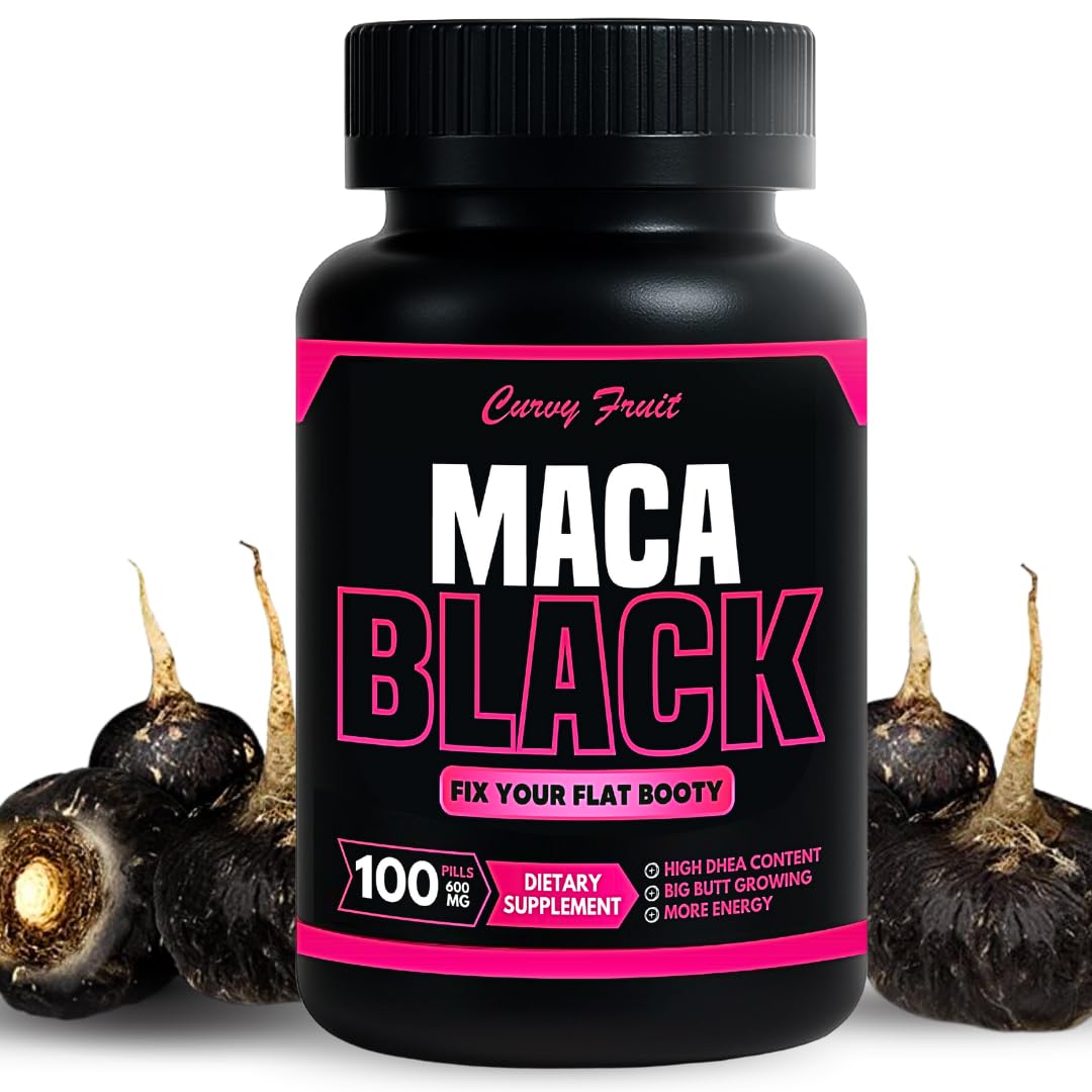 CurvyFruit genuine black maca bottle front for easy daily use.