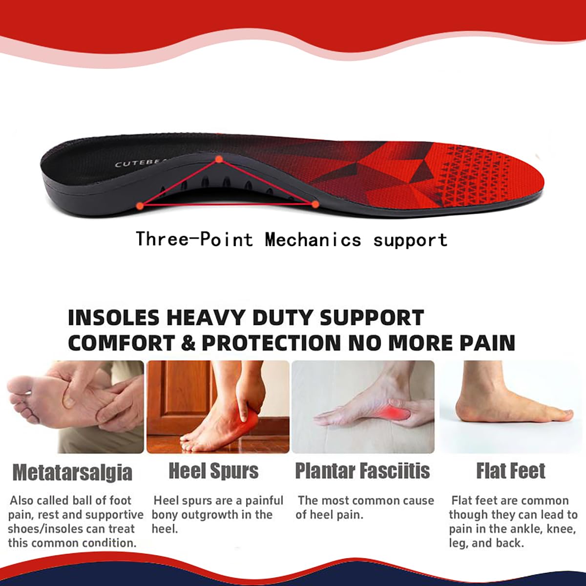 CUTEBEAR hard TPU arch support offers durable daily comfort in every step