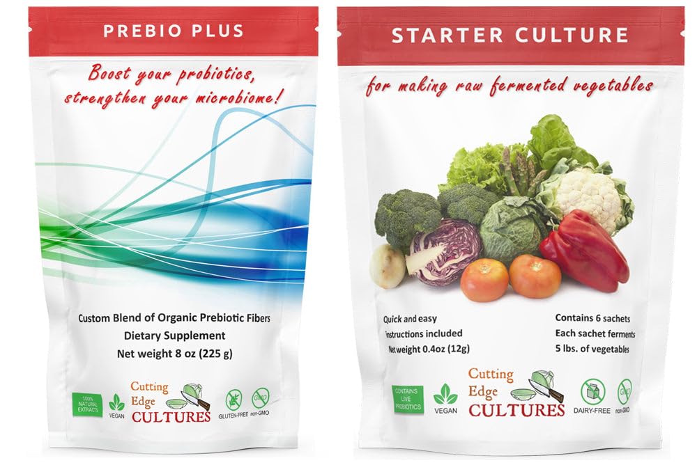 Cutting Edge Cultures Prebio Plus jar showing convenient prebiotic fiber blend for daily support.