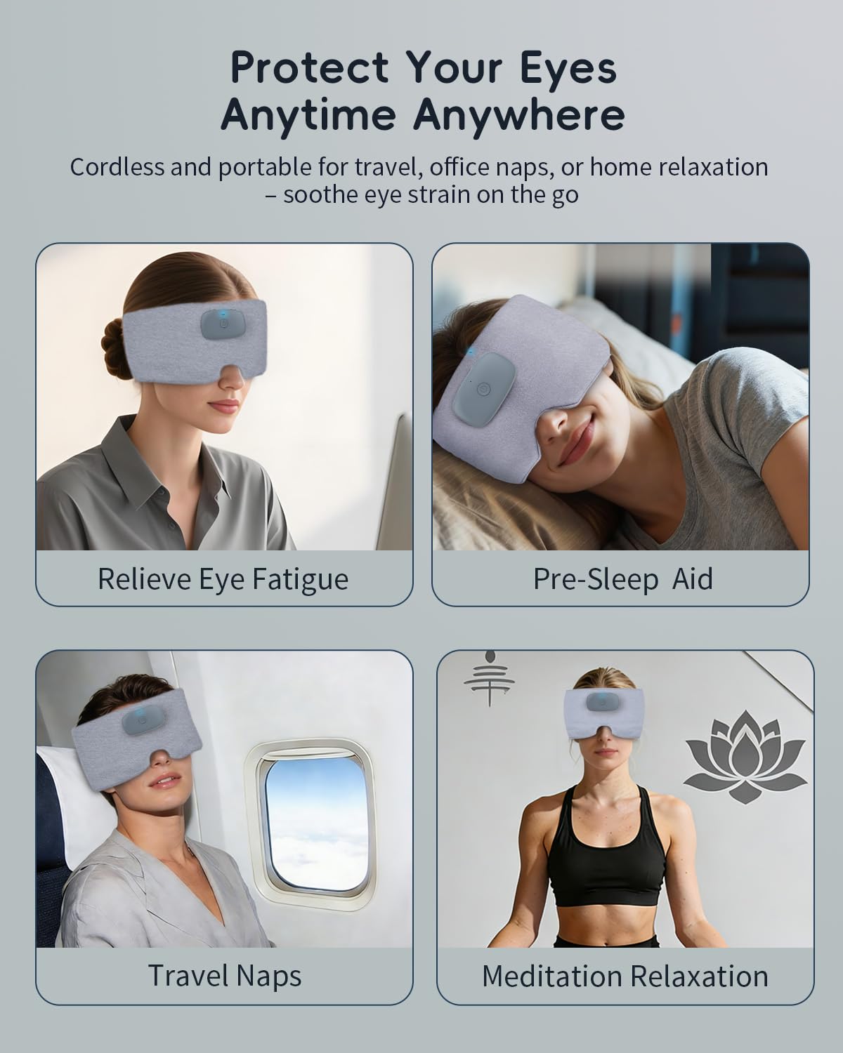 CUZRICH heated sleep mask adjustable-strap image illustrating universal fit and comfort.
