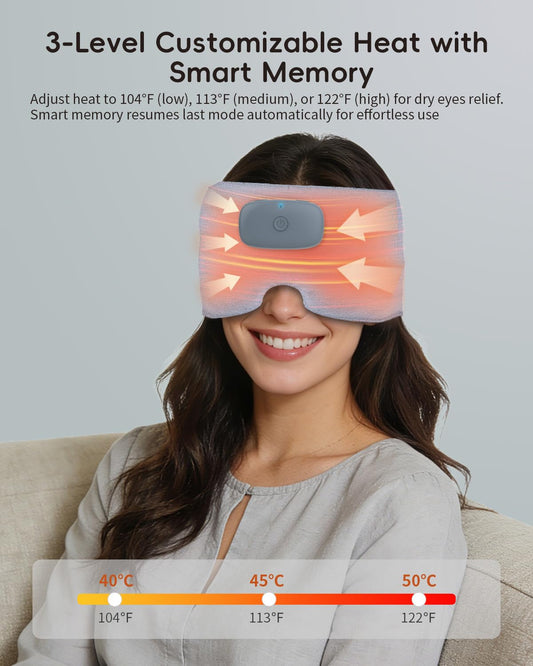 CUZRICH heated sleep mask heat-levels feature for customizable comfort during late-night relaxation.