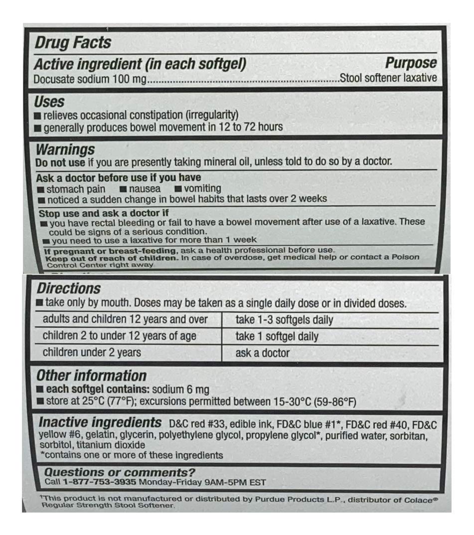 CVS Health Stool Softener softgel close-up highlights 100 mg dose and gentle relief.