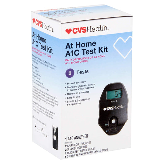 CVS Health A1C at-home test kit cartridge pouches enabling simple sample handling.