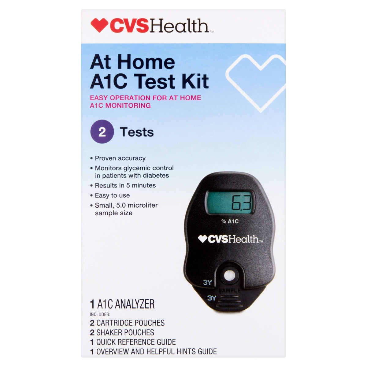 CVS Health A1C at-home test kit device showing quick monitoring capability and design.