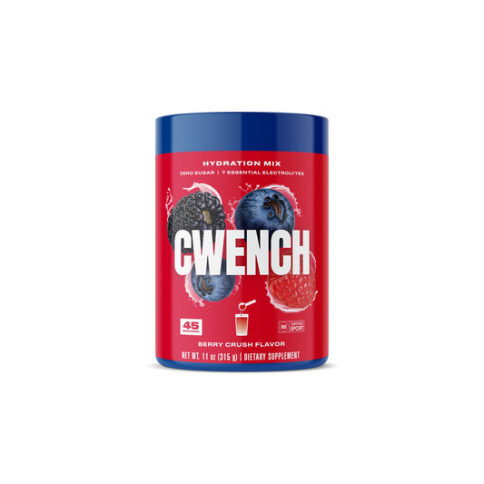 CWENCH HYDRATION Berry Crush bottle pour shows instant hydration for workouts