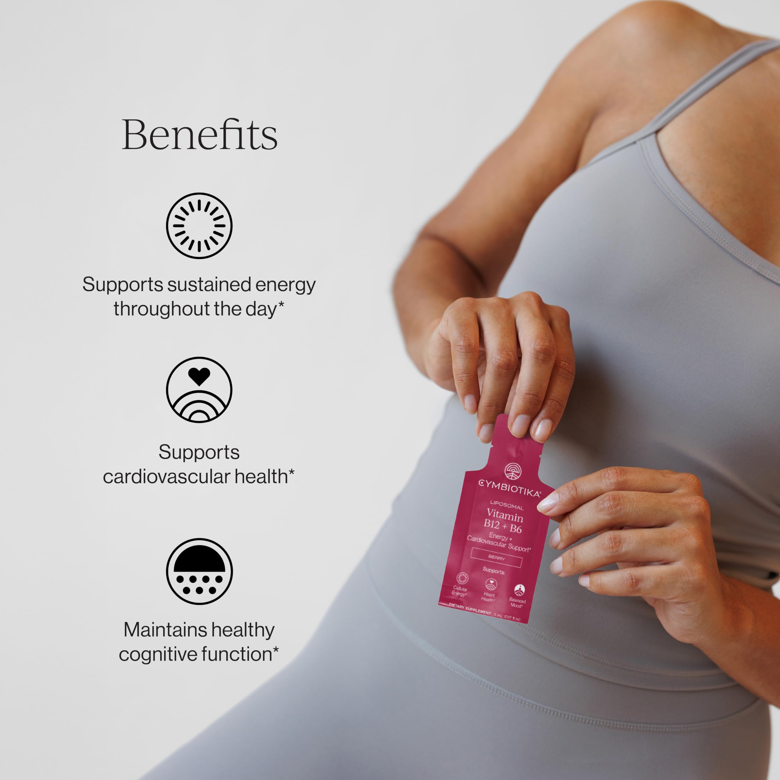 Cymbiotika active B vitamins methylcobalamin and adenosylcobalamin promote efficient absorption.
