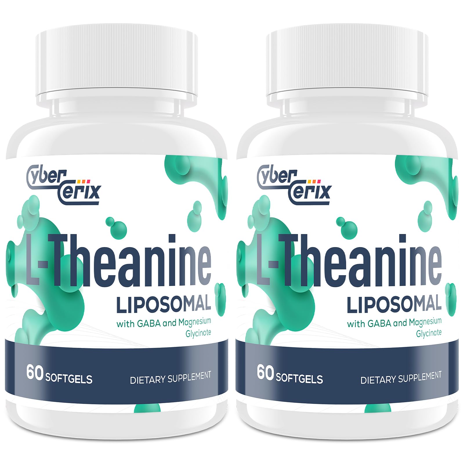 CyberCerix liposomal L-Theanine 500mg bottle for calm focus.