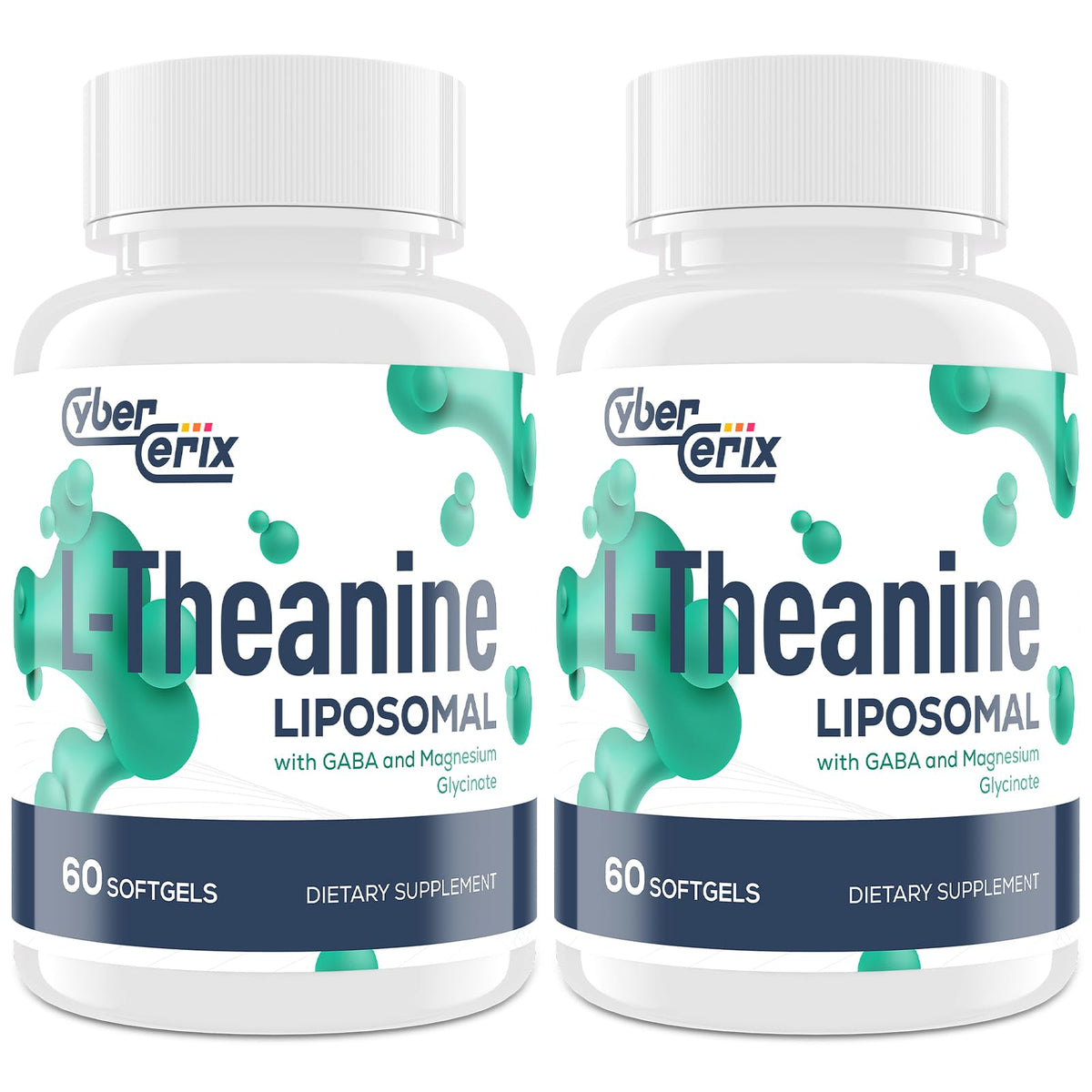 CyberCerix liposomal L-Theanine 500mg bottle for calm focus.