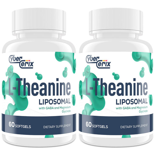 CyberCerix liposomal L-Theanine 500mg bottle for calm focus.