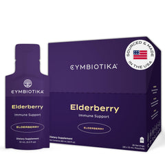 CYMBIOTIKA Elderberry Boost pouch closeup for convenient daily immune support.