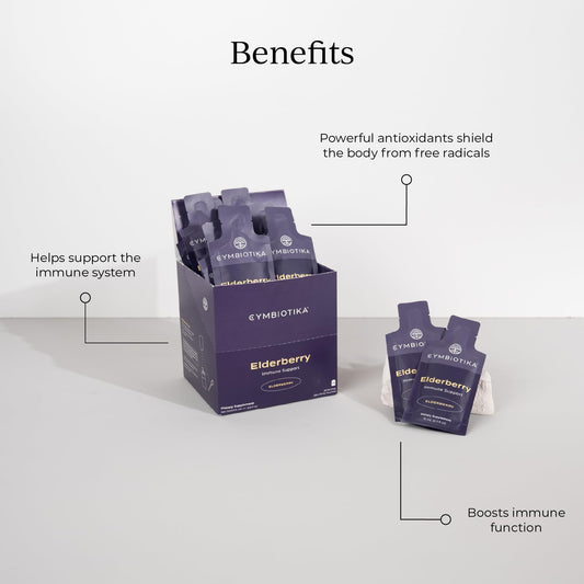 CYMBIOTIKA Elderberry Boost pour directly into the mouth for quick intake.
