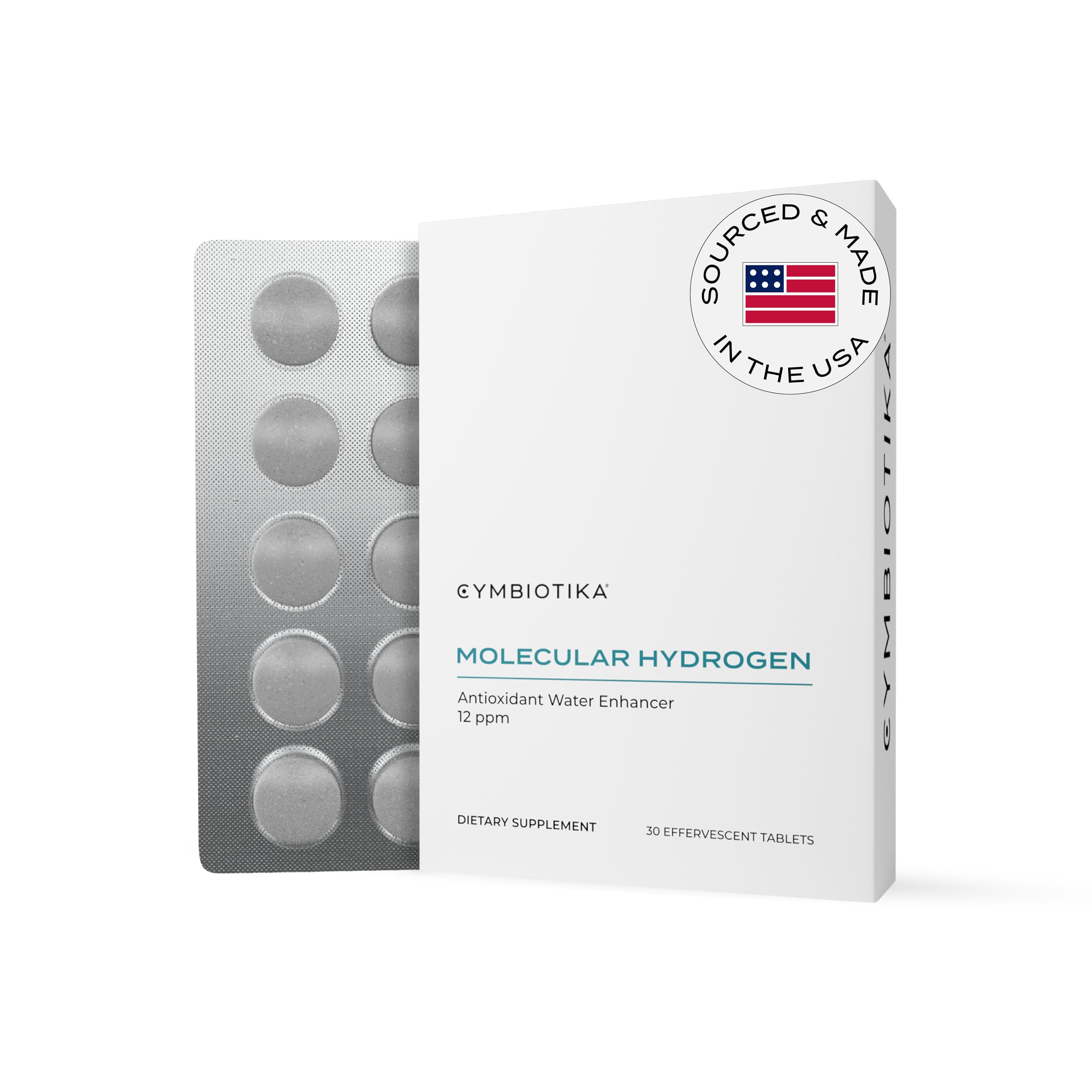 CYMBIOTIKA H2 tablet dissolving in water for hydrogen-rich hydration.
