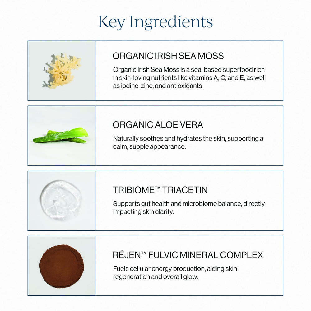 CYMBIOTIKA Sea Moss with aloe vera label closeup highlights natural ingredients.