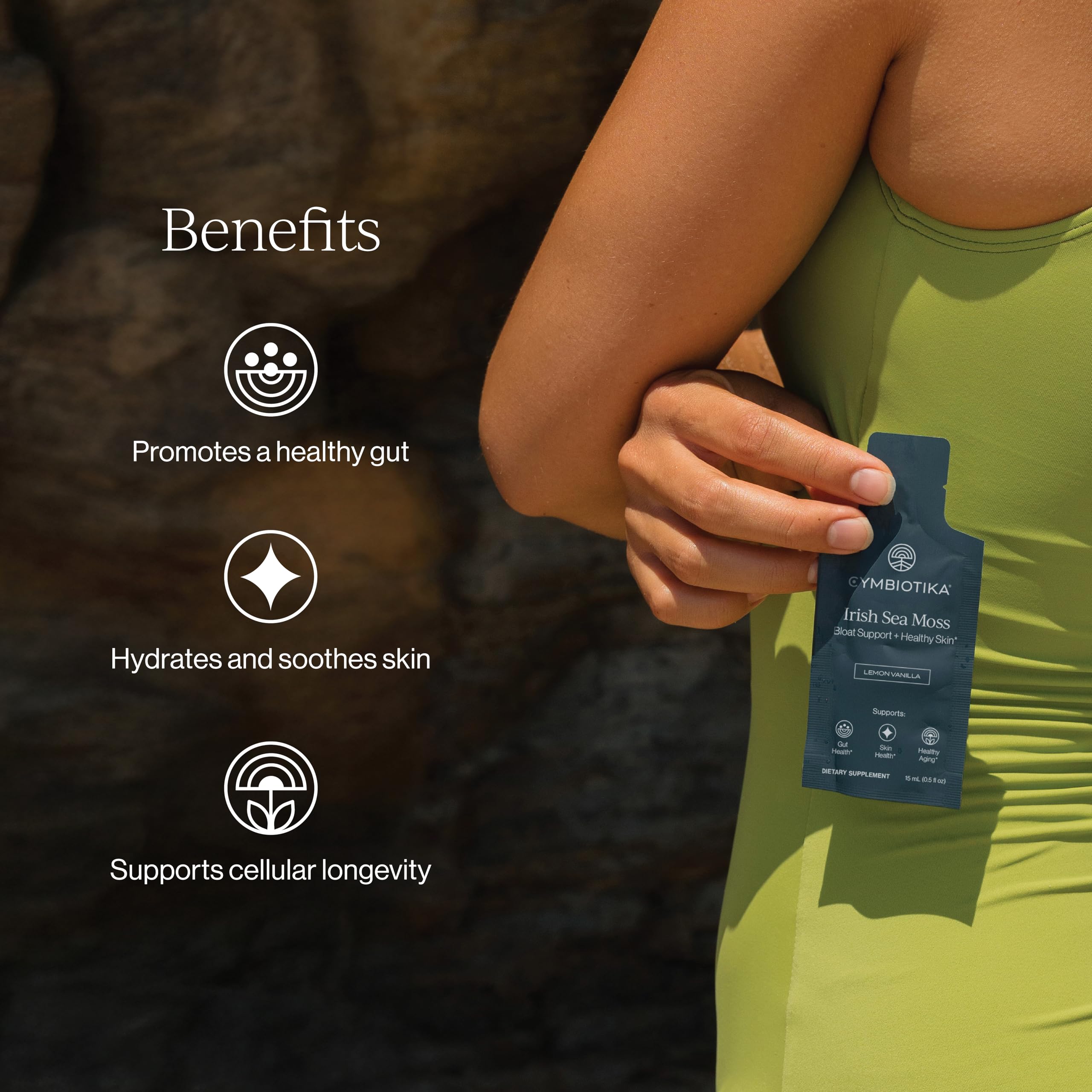 CYMBIOTIKA on-the-go packet ready for quick wellness routines while traveling.