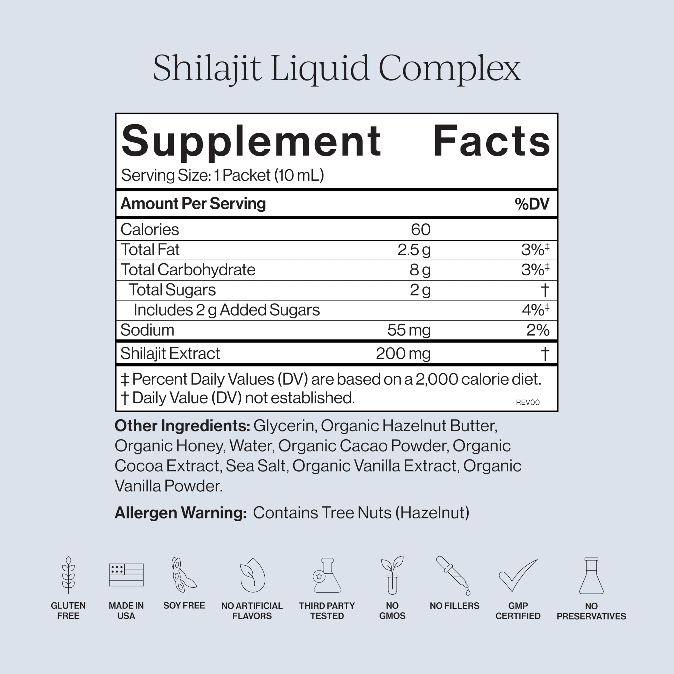 CYMBIOTIKA Shilajit Liquid ingredient cacao highlight energizing flavor profile.