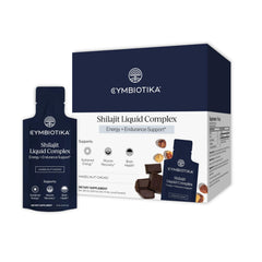 CYMBIOTIKA Shilajit Liquid Complex packet closeup for quick energy and focus support.