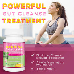 Cyrixs Health Candida Complex capsules close-up highlights herbal and probiotic components