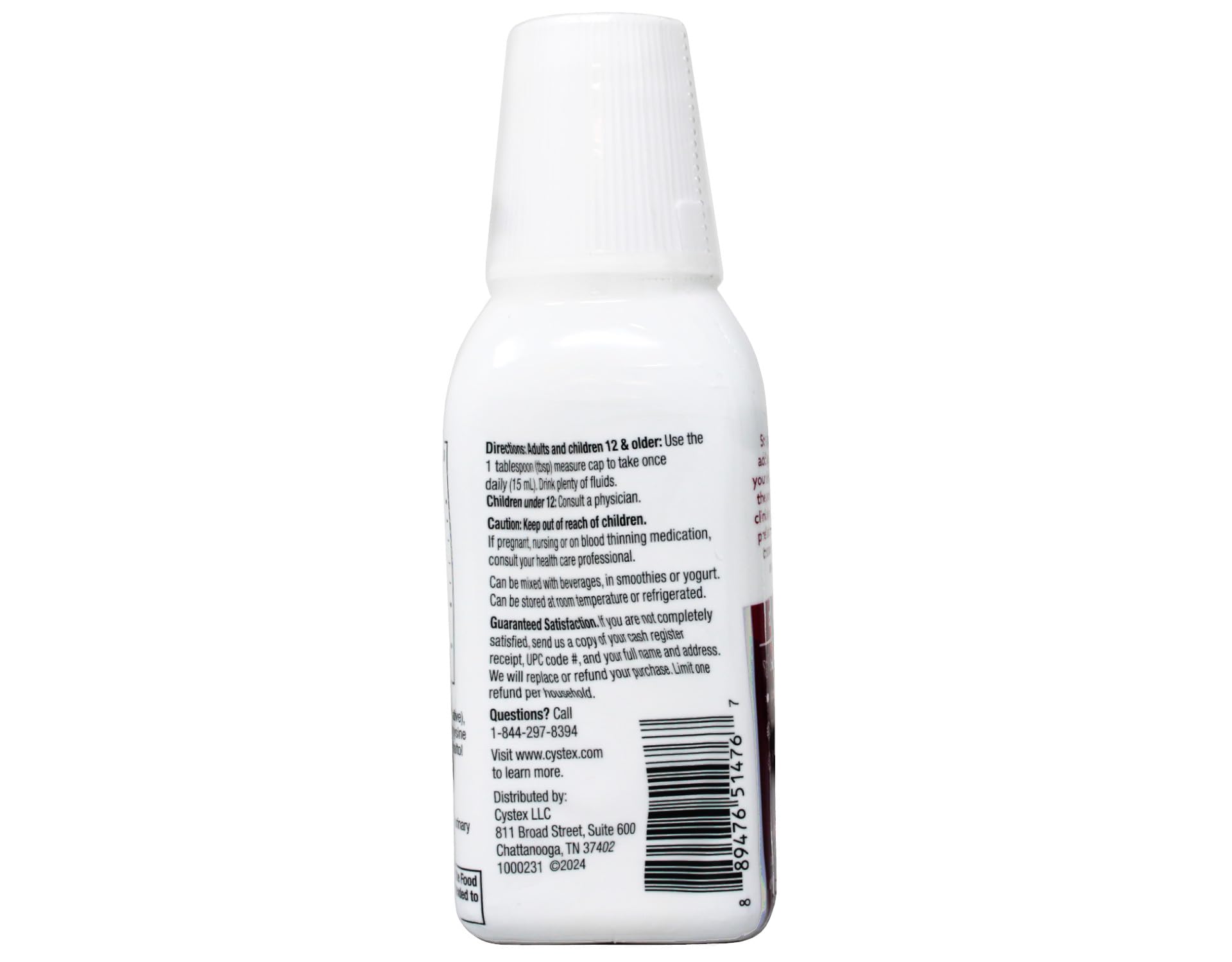 Cystex cranberry liquid label close-up