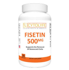 CYTOLYFE Fisetin bottle front displaying 98% purity for cellular support