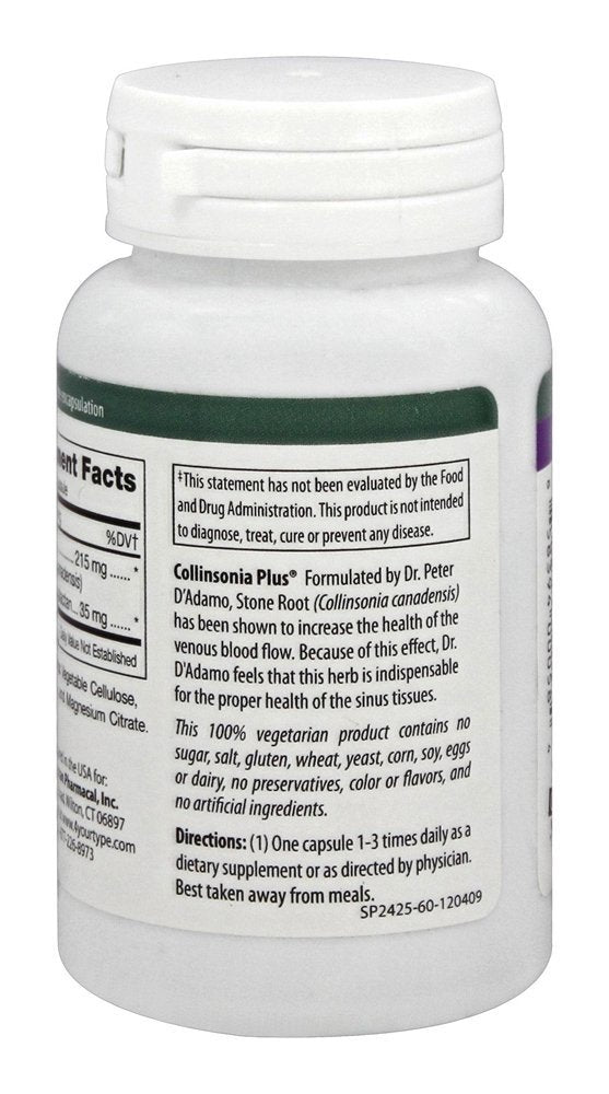D'Adamo Collinsonia Plus capsules arranged for convenient daily use.
