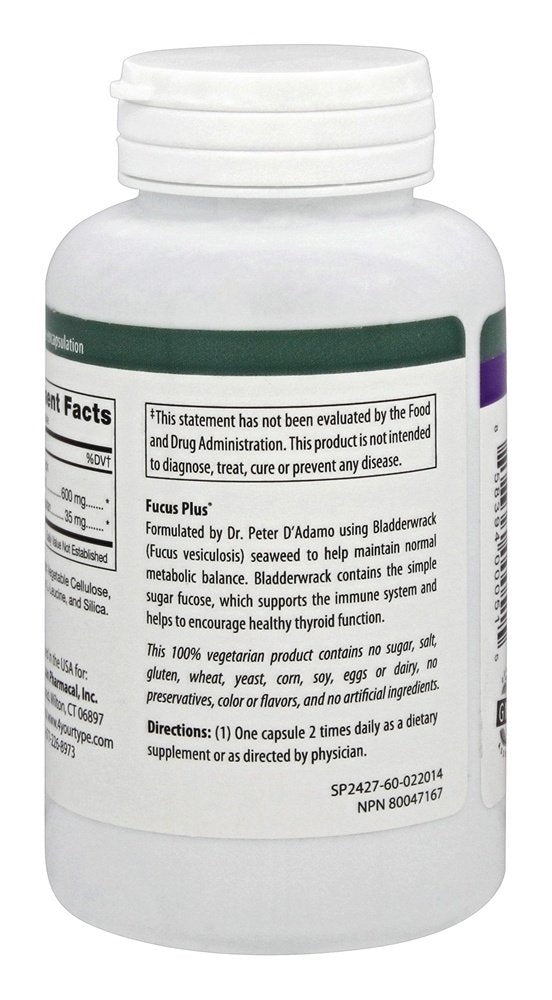D'Adamo Fucus Plus vegetarian capsules for convenient metabolic support.