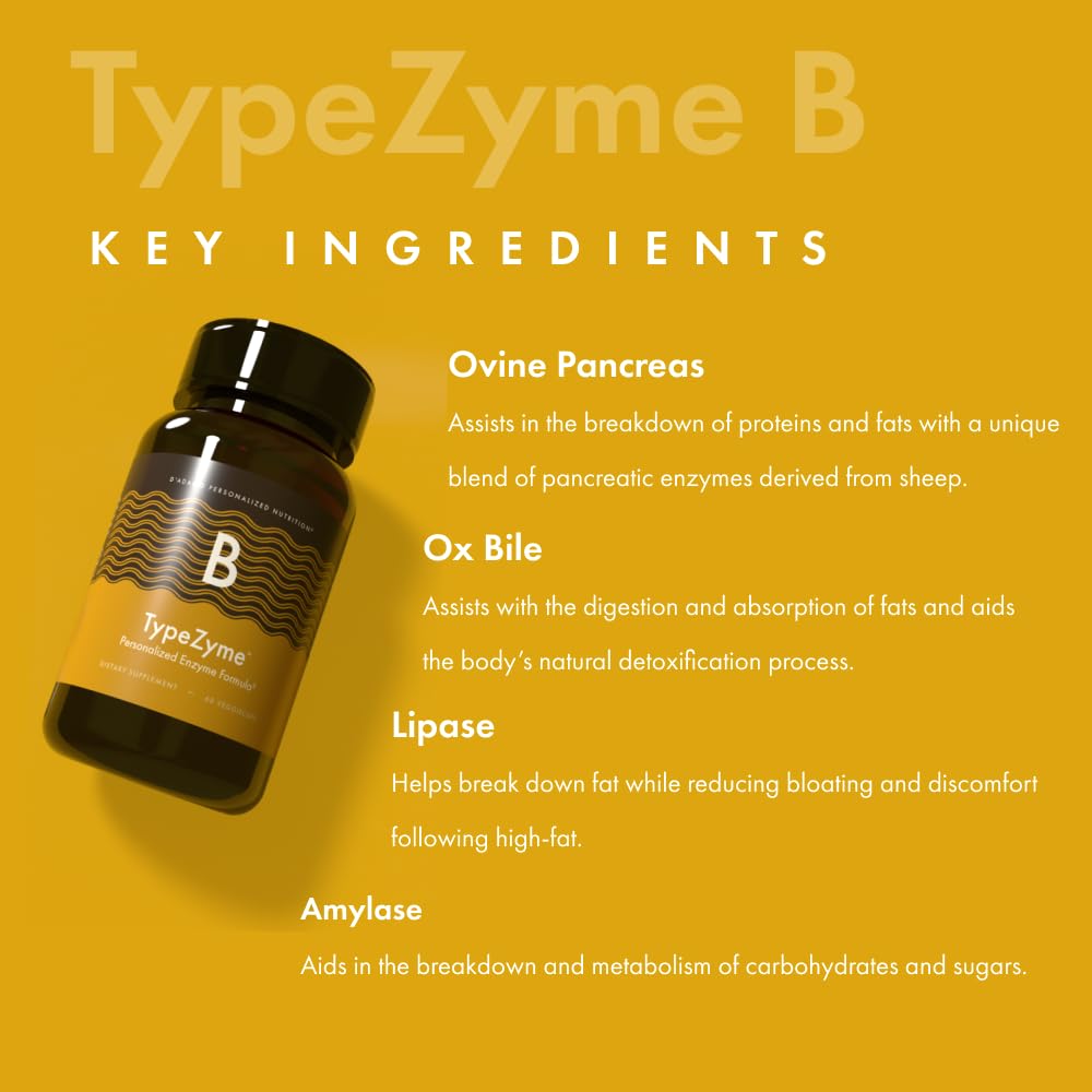 D'Adamo TypeZyme tablet closeup highlighting supplement form