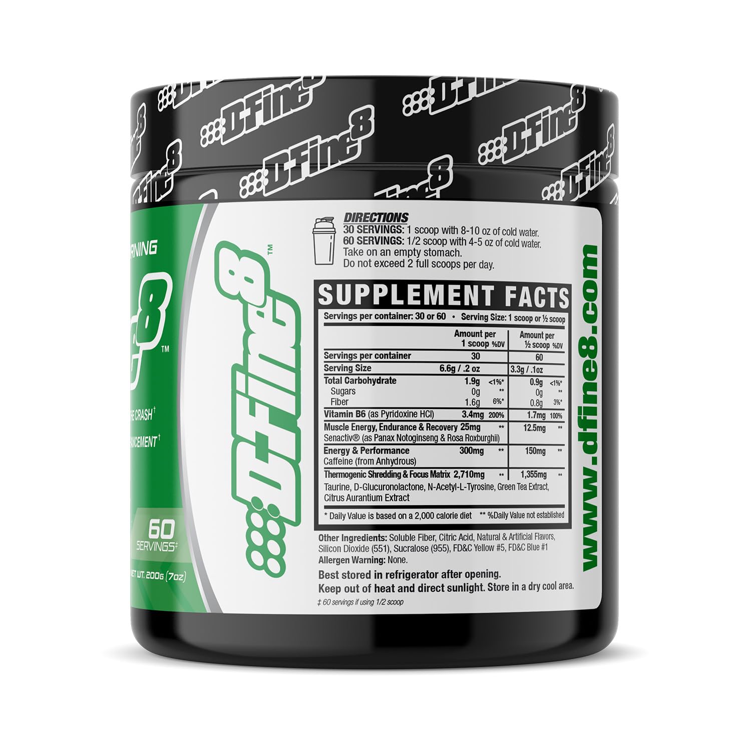 D-Fine8 ingredients bottle highlights antioxidants and fat metabolism support