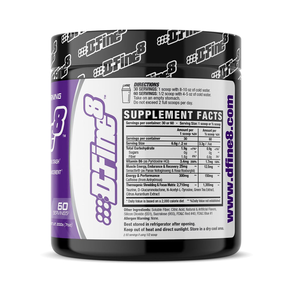 D-Fine8 scoop ready to mix for focused workouts and fat burning potential