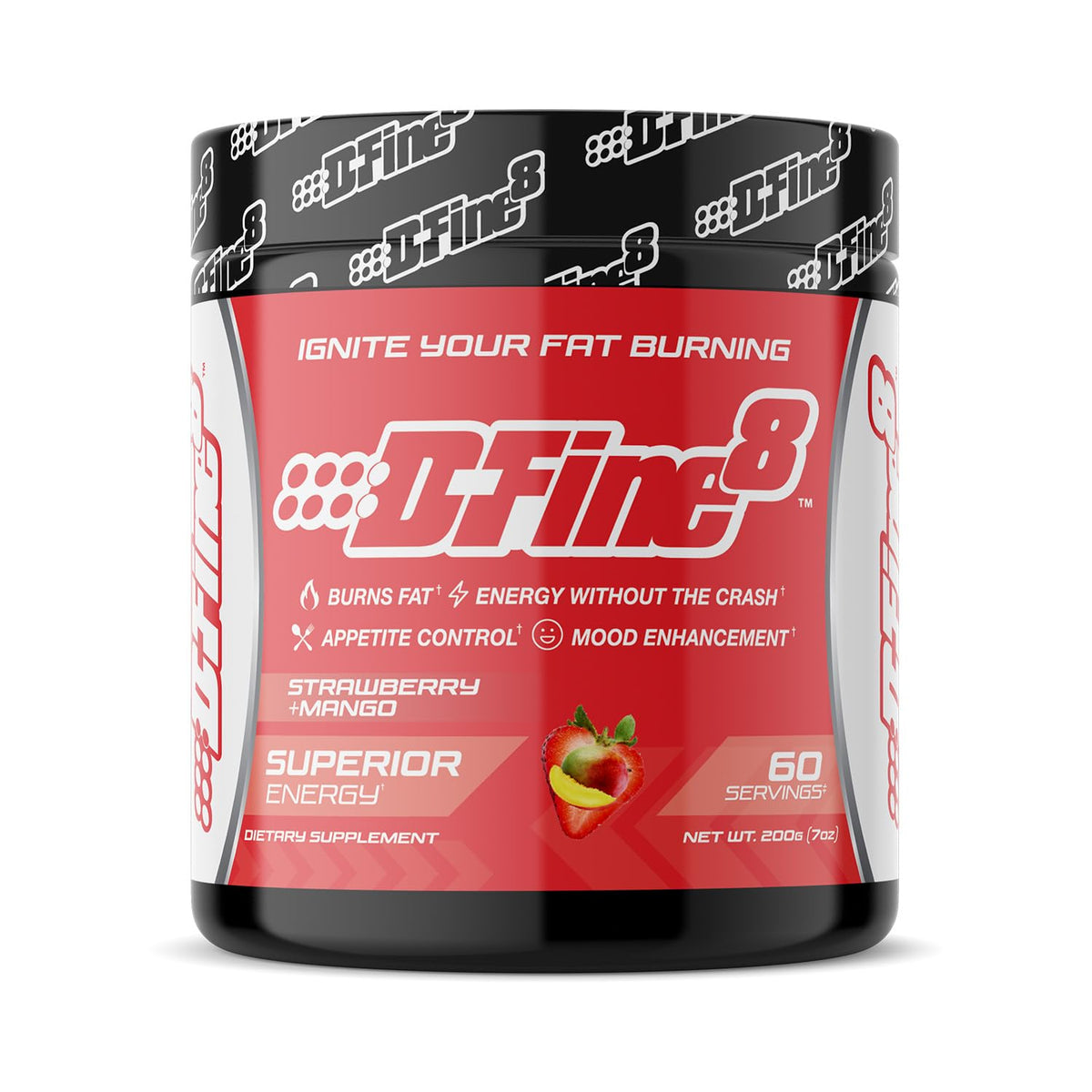 D-Fine8 Thermogenic pre-workout bottle showing energy-boosting formula for workouts.