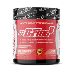 D-Fine8 Thermogenic pre-workout bottle showing energy-boosting formula for workouts.