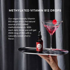 D R P drops added to water for easy daily intake.
