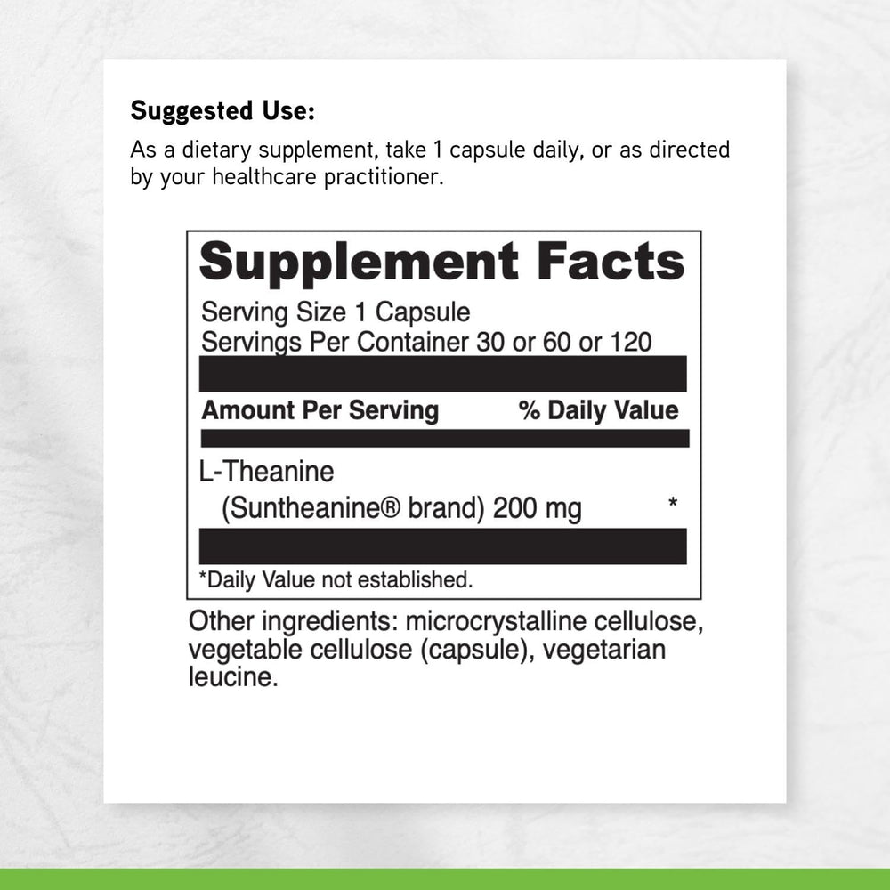 Quality Suntheanine derived L-Theanine for calming focus.