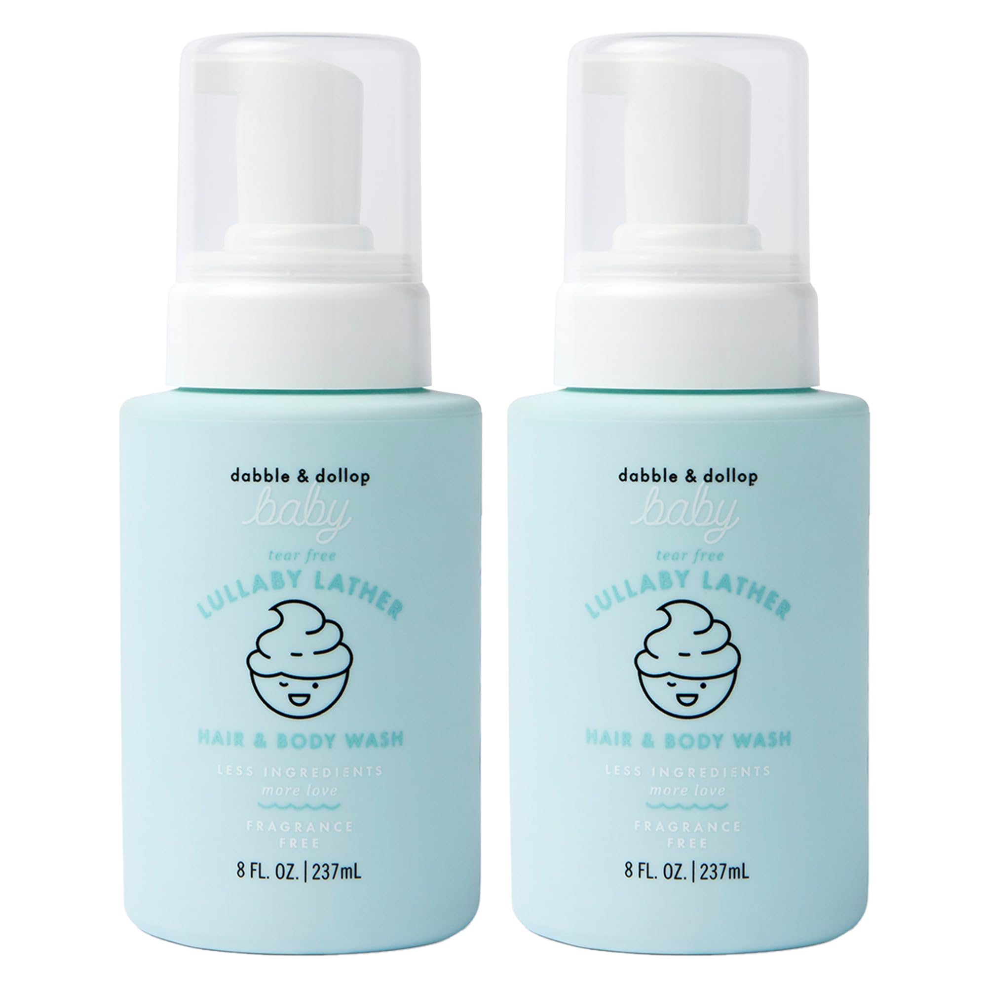 Dabble & Dollop Lullaby Lather bottle tear-free cleanser for delicate baby skin.
