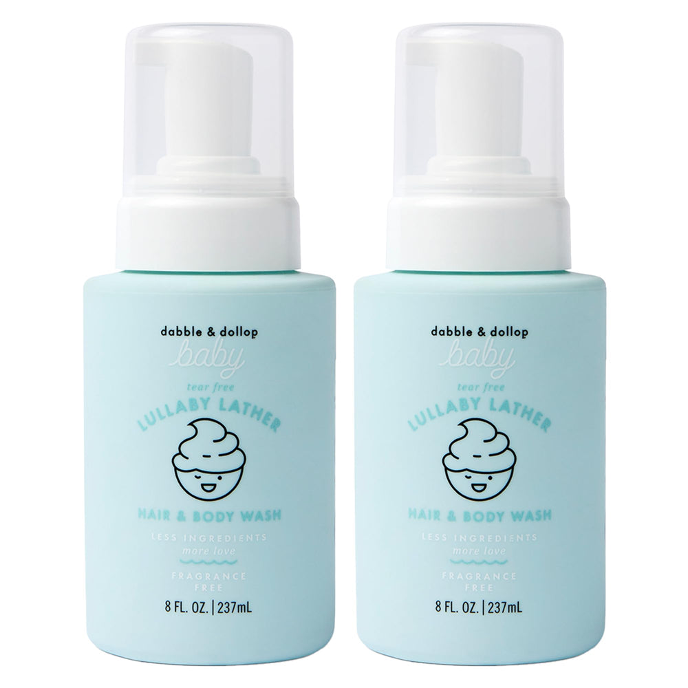 Dabble & Dollop Lullaby Lather bottle tear-free cleanser for delicate baby skin.