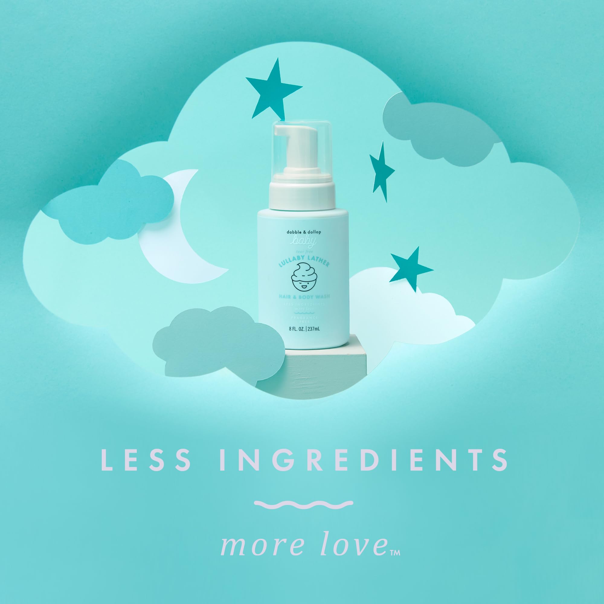 Dabble & Dollop Lullaby Lather foamy bath lather for gentle cleansing.
