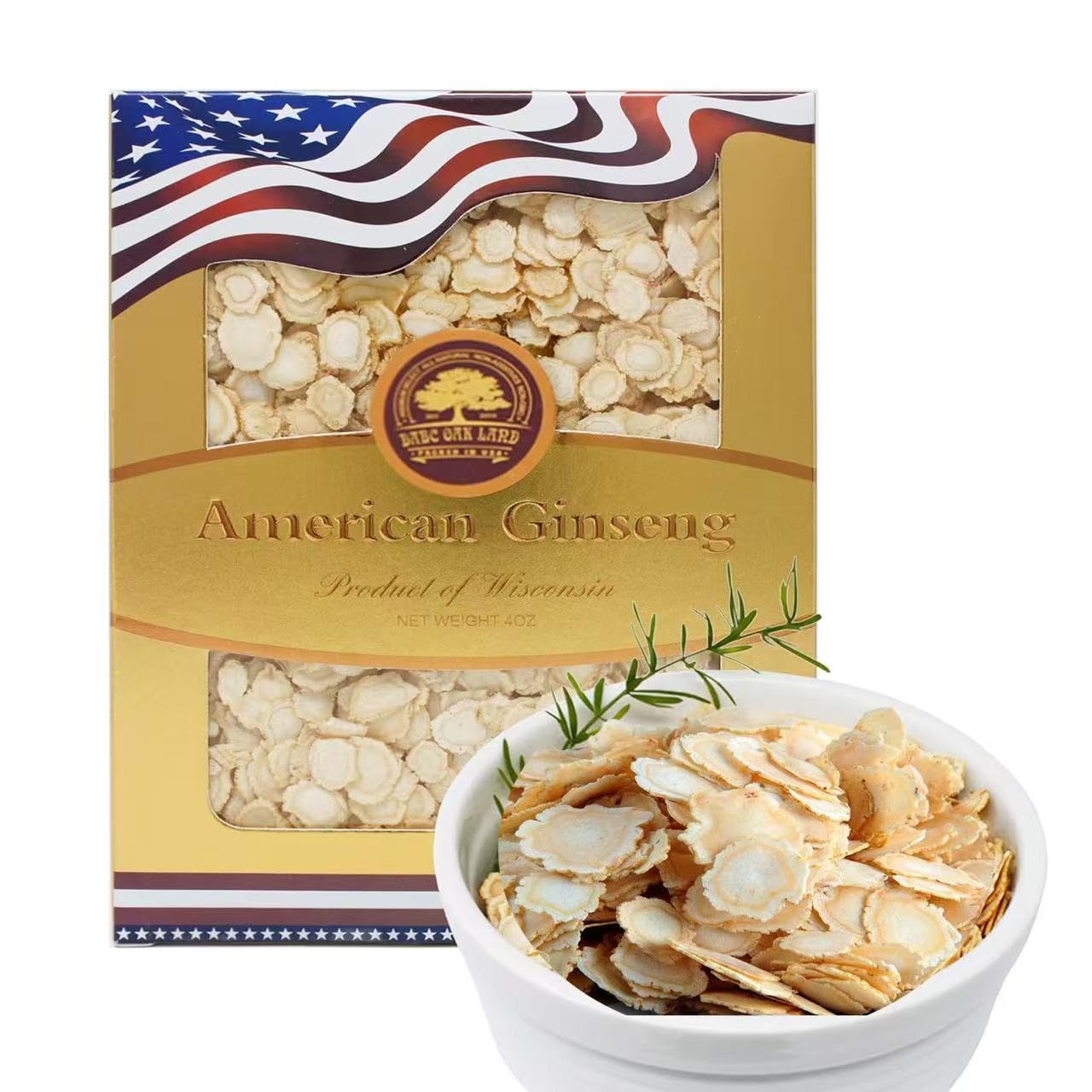 DABC OAK LAND American ginseng slices from Wisconsin for natural energy.
