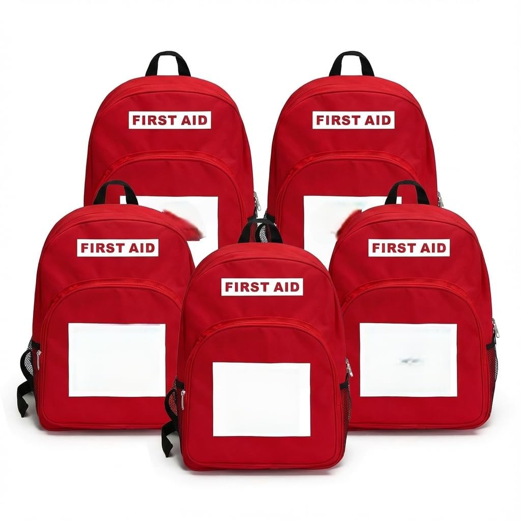 DABOS red waterproof first aid backpack ideal for travel kits.