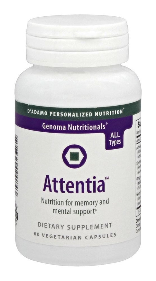 D'Adamo Attentia bottle close-up emphasizing brain function.