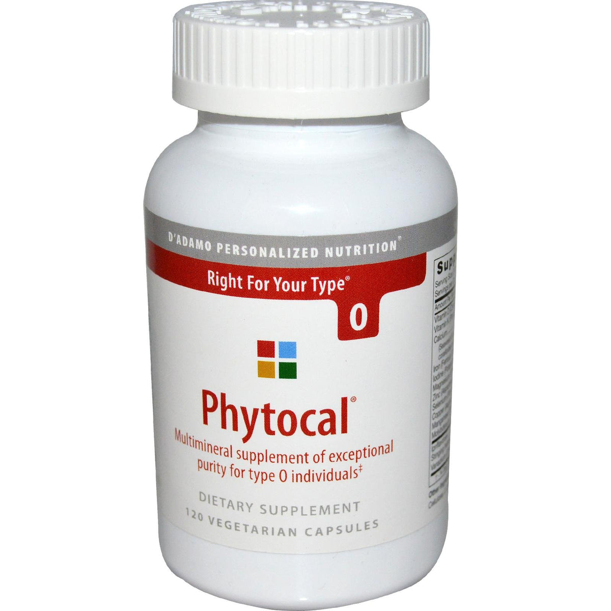D'Adamo Phytocal O bottle, high-purity multimineral formula for daily wellness.