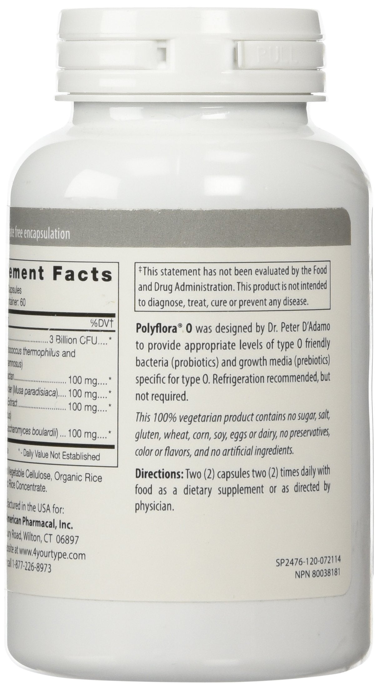D'Adamo Polyflora O bottle front emphasizes trusted, blood-type tailored formula