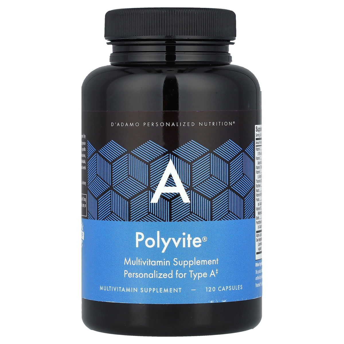 D'Adamo Polyvite A bottle with capsules, providing daily nutritional support