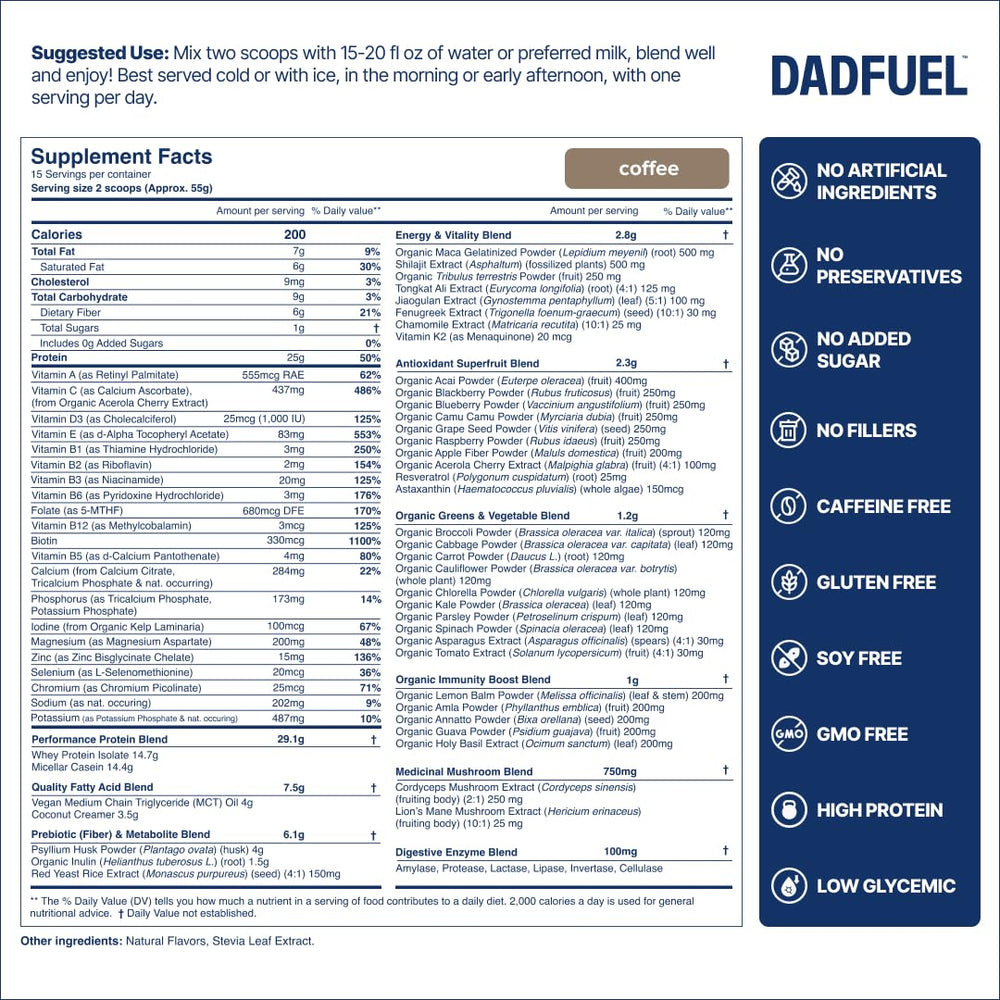 DADFUEL shake in glass during morning routine for quick, satisfying nutrition.