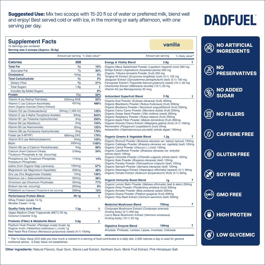 DADFUEL shaker-with-powder shows a quick, mixable meal for on-the-go mornings